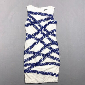 Tadashi‎ Shoji Dress Women 10 White Blue Sleeveless Lace Sheath Cocktail NWT